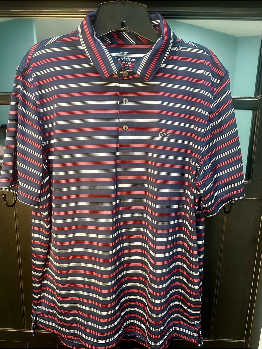 Vineyard Vines Navy Polo with Red & White Stripes